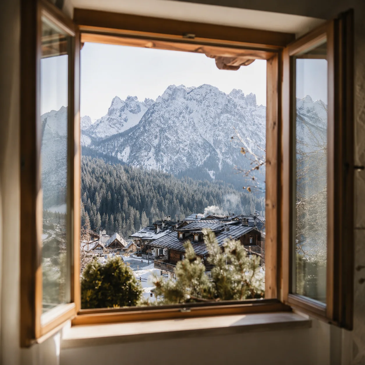 Veduta sulle montagne dalla finestra