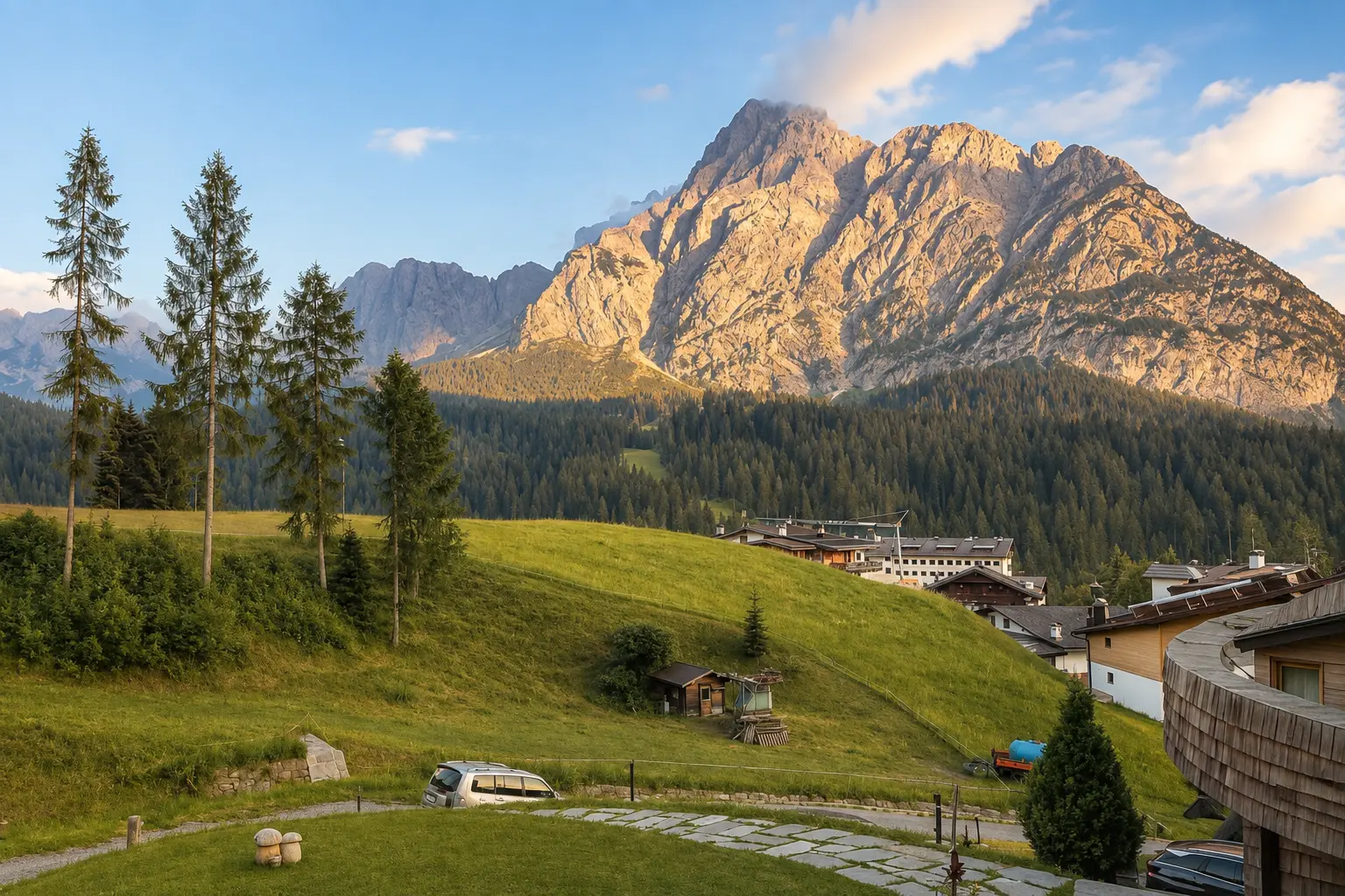 Paesaggio di montagna al tramonto sopra Sappada