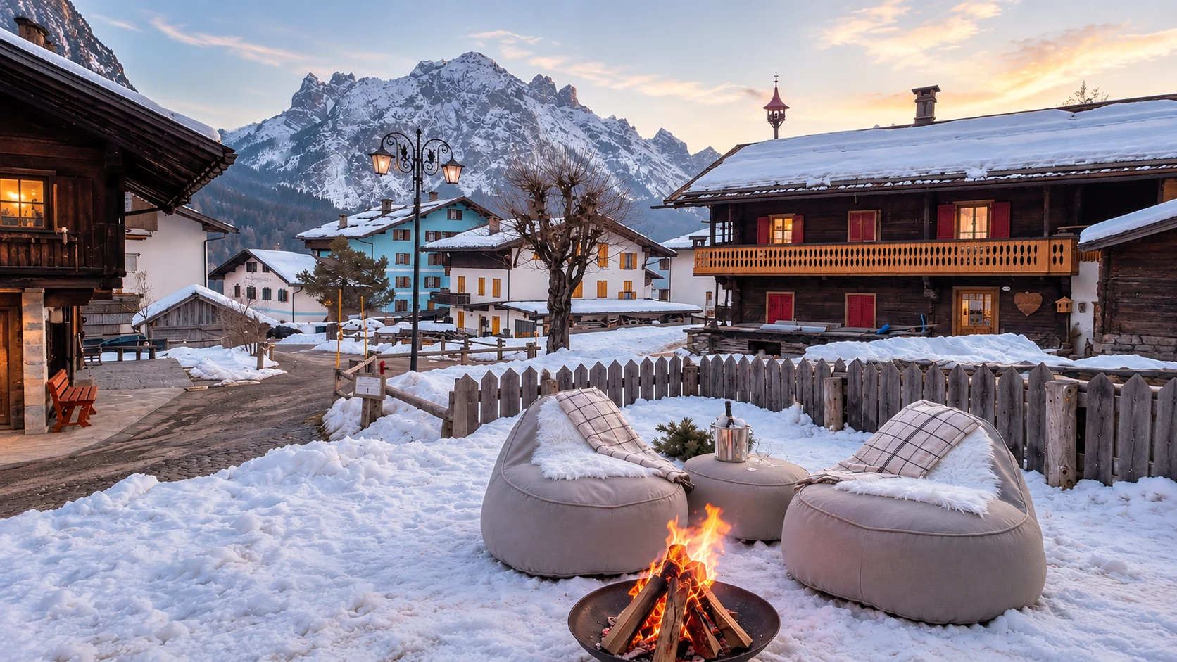 Vista panoramica di Sappada e delle Dolomiti innevate